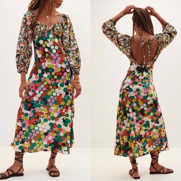 Anthropologie Porridge Women's Size S Polka Dots Maxi Dress Party Boho Vacation - Picture 1 of 17